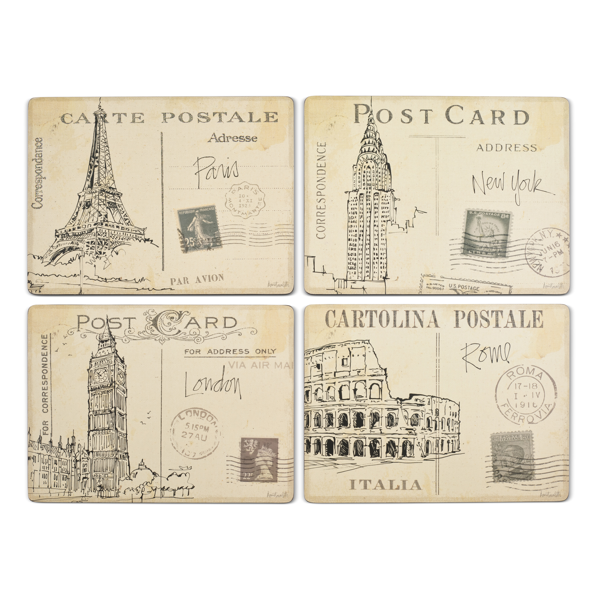 Pimpernel Postcard Sketches Placemats Set of 4 image number null