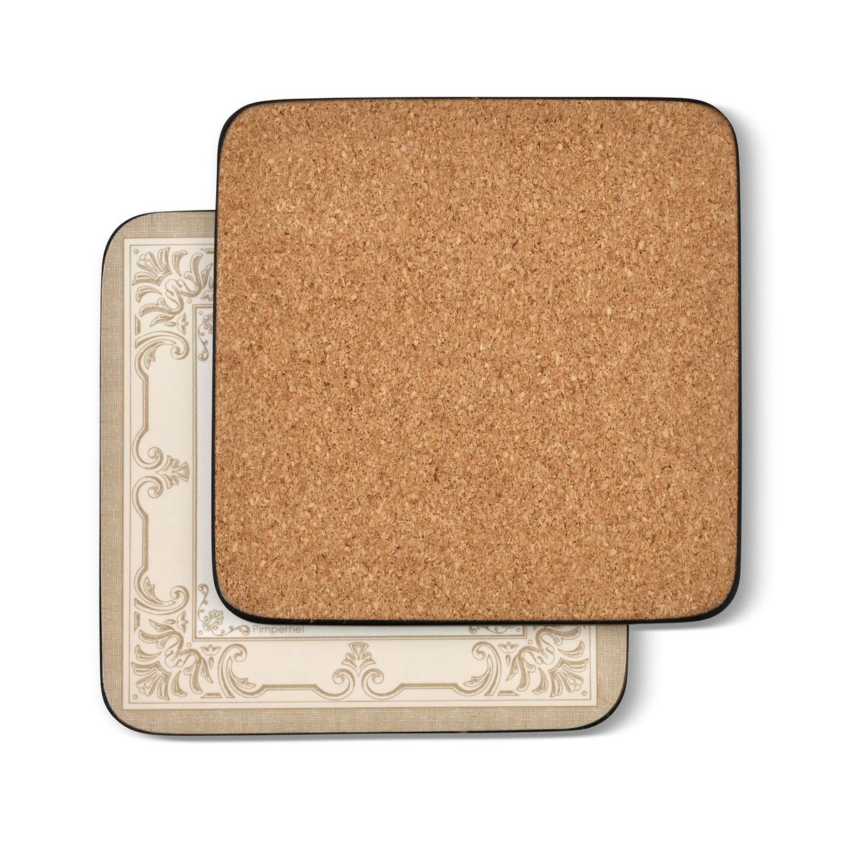 Taupe/Gold Pimpernel FDC-Fleur de Lys Cork-Backed Coasters Set of 6 
