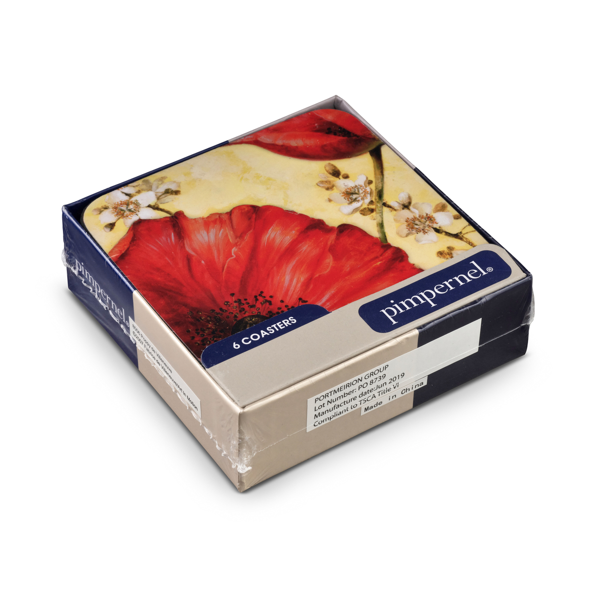 Pimpernel Poppy de Villeneuve Coasters Set of 6 PimpernelInternational