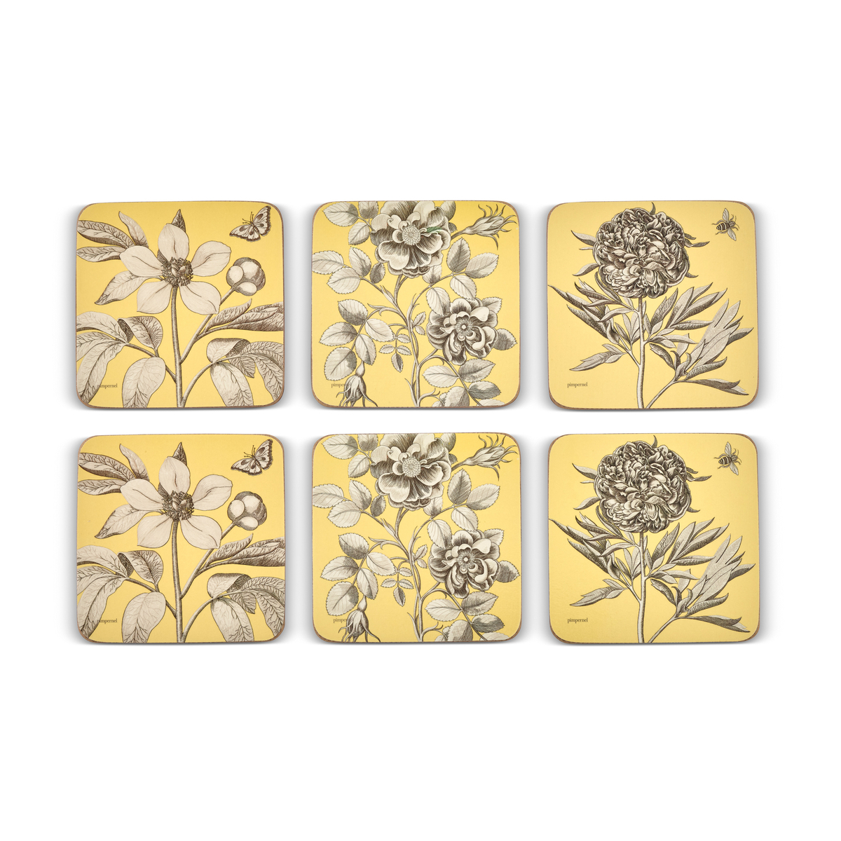 Pimpernel Sanderson Etchings & Roses Yellow table mats 6 Place mats and Coasters 